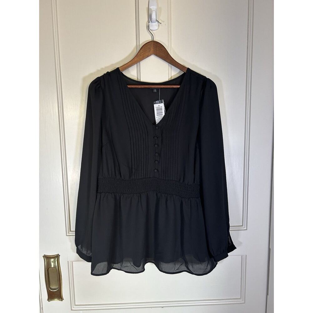 Torrid Babydoll Long Sleeve Blouse Womens Size 12 Black Boho Peasant NWT - Picture 3 of 12